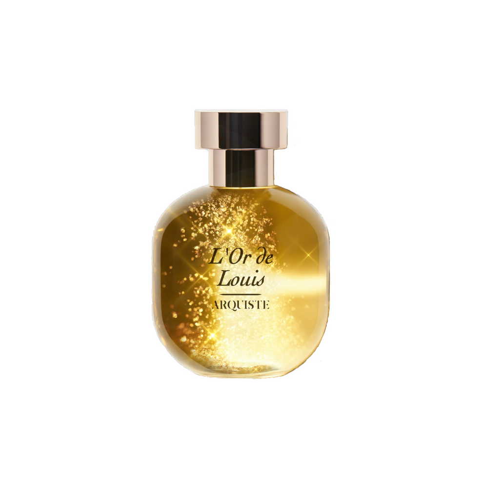 a bottle of liquid with gold glitter